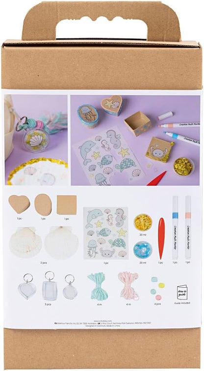 Craft Kit Decoration, Boxes, Shells, Key Rings, Pastel Colours, 1 Pack