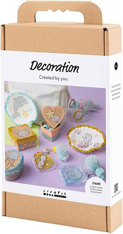 Craft Kit Decoration, Boxes, Shells, Key Rings, Pastel Colours, 1 Pack