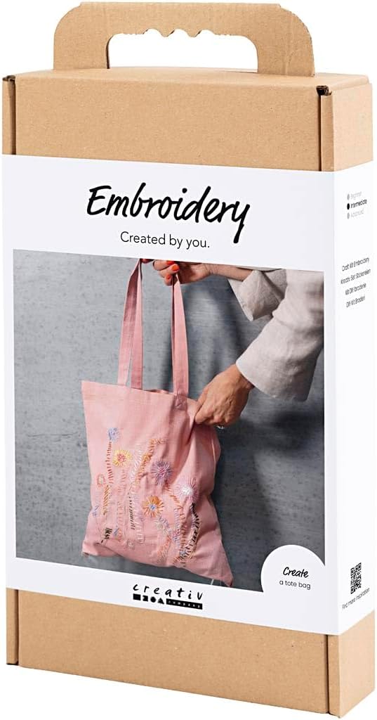 Craft Kit Embroidery, Tote Bag, Soft Rose, 1 Pack