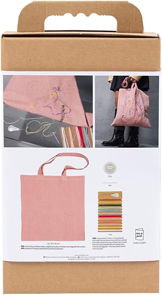 Craft Kit Embroidery, Tote Bag, Soft Rose, 1 Pack