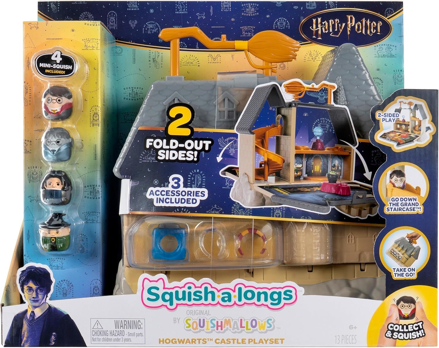 Squish-a-longs “Harry Potter” Hogwarts Castle Playset - Severus Snape, Harry Potter, Minerva McGonagall, and Moaning Myrtle, Accessories and play and display Hogwarts Castle