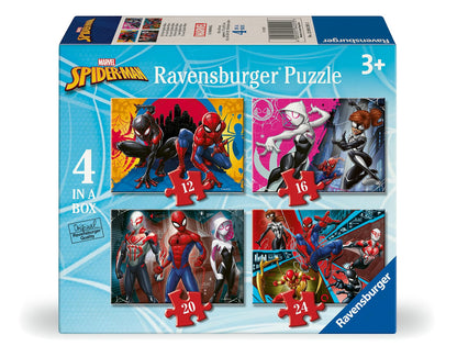 Ravensburger Marvel Spider-Man 4 in Box (12, 16, 20, 24 piece) Jigsaw Puzzles for Adults and Kids Age 3 Years Up