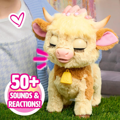 Just Play furReal Maggie, die Kuh, Funktionsplüschtier, interaktives Spielzeug, 50+ Geräusche und Reaktionen, Plüschtier, Kinderspielzeug ab 4 Jahren, 28cm, Hochlandrind