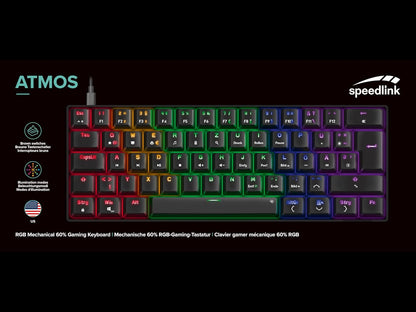 Speedlink - Atmos Rgb Rainbow Mechanical 60% Gaming Keyboard With Brown Switches, Black - Us Layout
