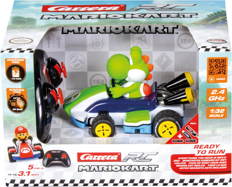 Carrera 370320002 Mario Kart Race Kart RC-voertuig, raceauto, 2,4 GHz, Yoshi, officieel gelicentieerd, authentiek design, voor Nintendo-fans, op afstand bestuurbare auto