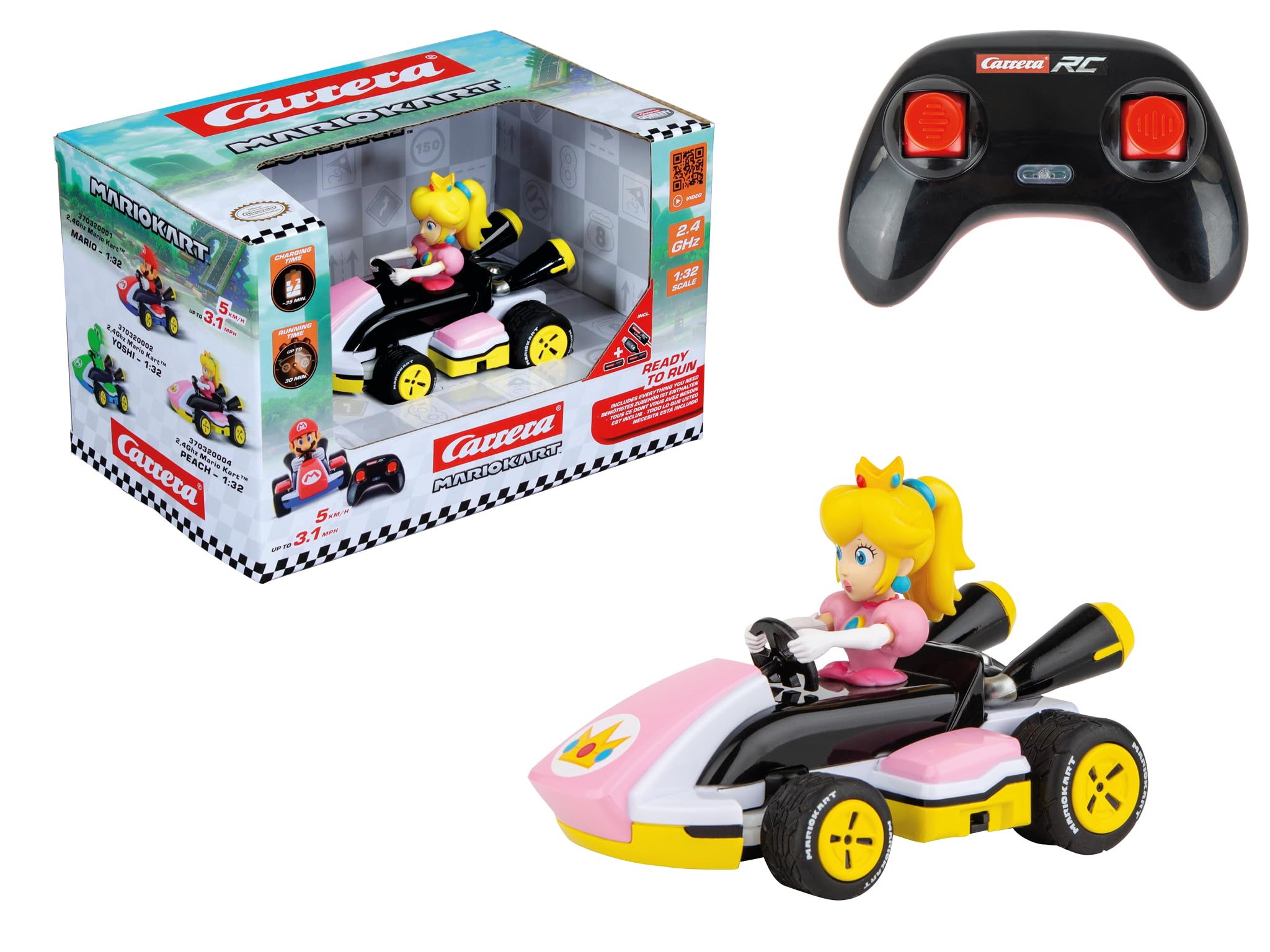 Carrera RC I 2.4GHz Mario Kart Race Kart 1:32 I Peach RC Vehicle I Officially Licensed I Authentic Design I For Nintendo Fans I Remote Controlled Car, Pink