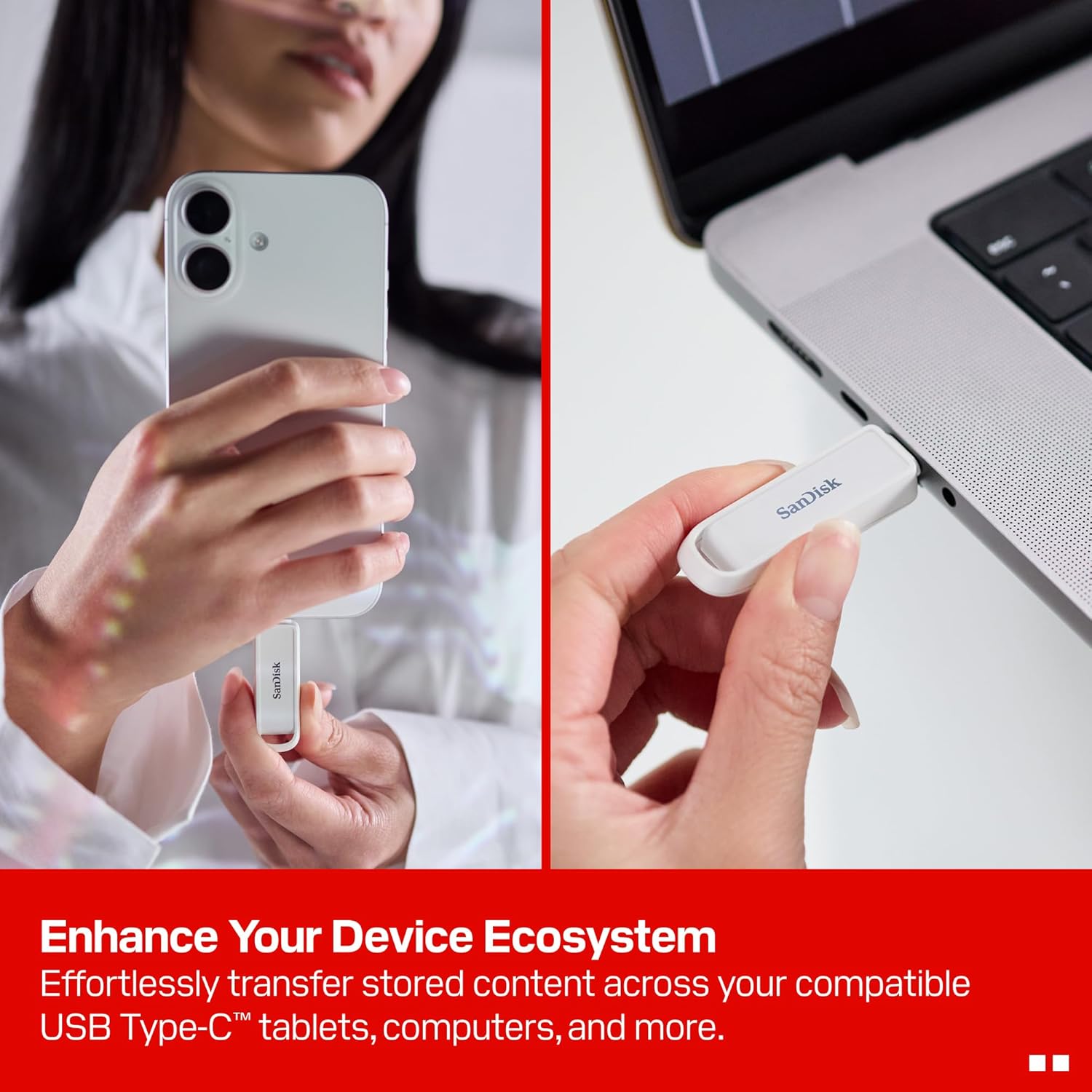 SanDisk Phone Drive for USB Type-C devices 256GB (for smartphones, tablets, and computers, speeds up to 150MB/s, autobackup, data recovery) Arctic White
