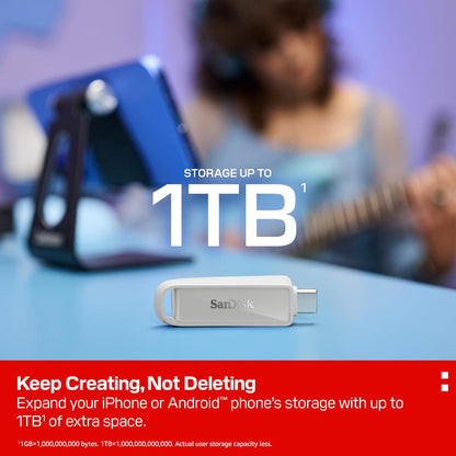 SanDisk Phone Drive for USB Type-C devices 512GB (for smartphones, tablets, and computers, speeds up to 150MB/s, autobackup, data recovery) Arctic White