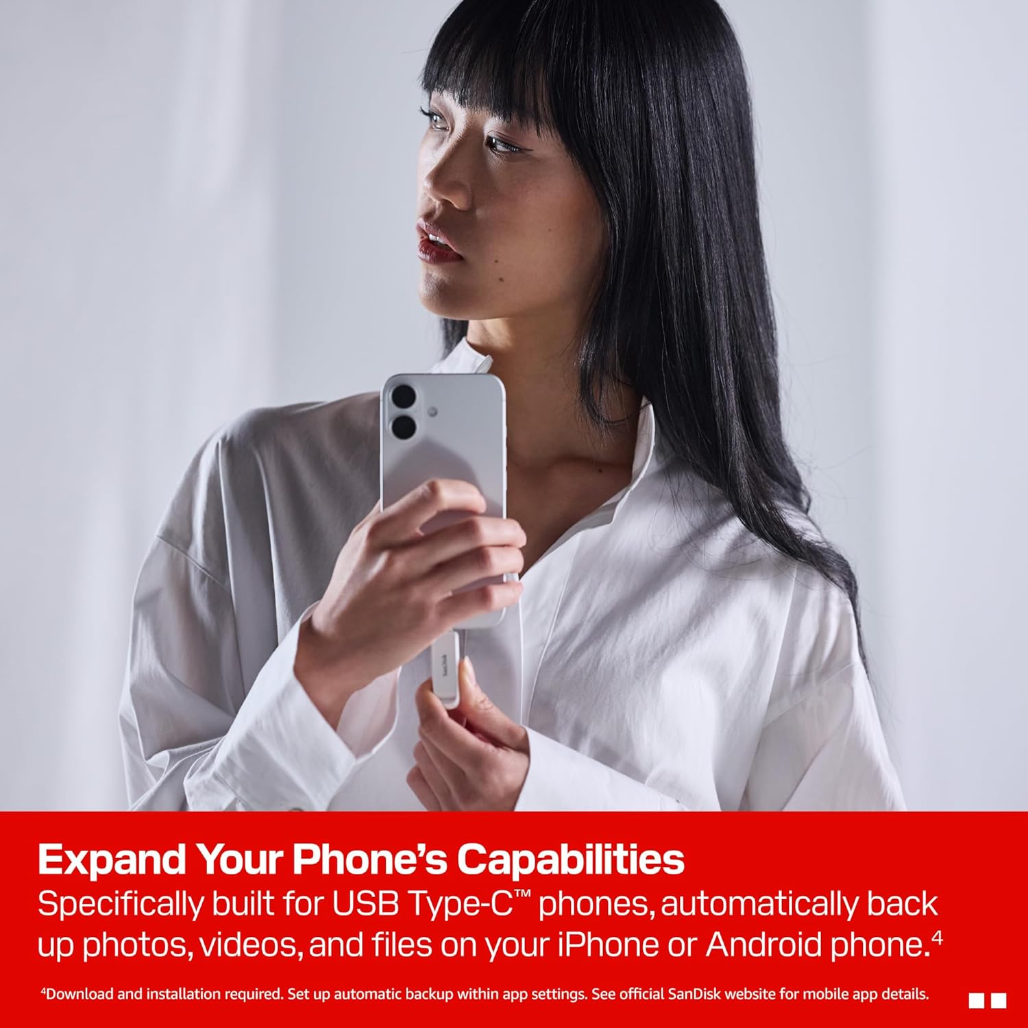 SanDisk Phone Drive for USB Type-C devices 128GB (for smartphones, tablets, and computers, speeds up to 150MB/s, autobackup, data recovery) Arctic White