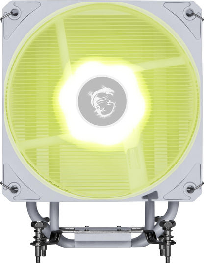 MSI MAG COREFROZR AA13 WHITE CPU Air Cooler - Direct Touch Four 6mm copper heatpipes, ARGB, CycloBlade 7, Pre-Applied Thermal Paste, Rifle Bearing Fans.