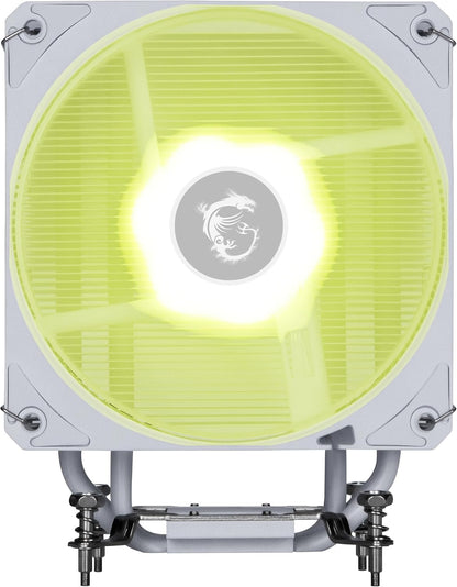 MSI MAG COREFROZR AA13 WHITE CPU Air Cooler - Direct Touch Four 6mm copper heatpipes, ARGB, CycloBlade 7, Pre-Applied Thermal Paste, Rifle Bearing Fans.