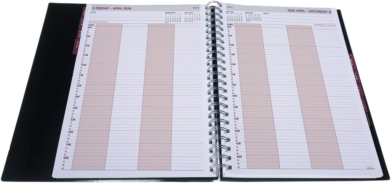Collins - Leadership - 2026 12 Month Calendar Year Planner, Day-To-Page with 1/4 Hourly 4 Person Appointments Diary, A4 - Black (CP6742.99-26