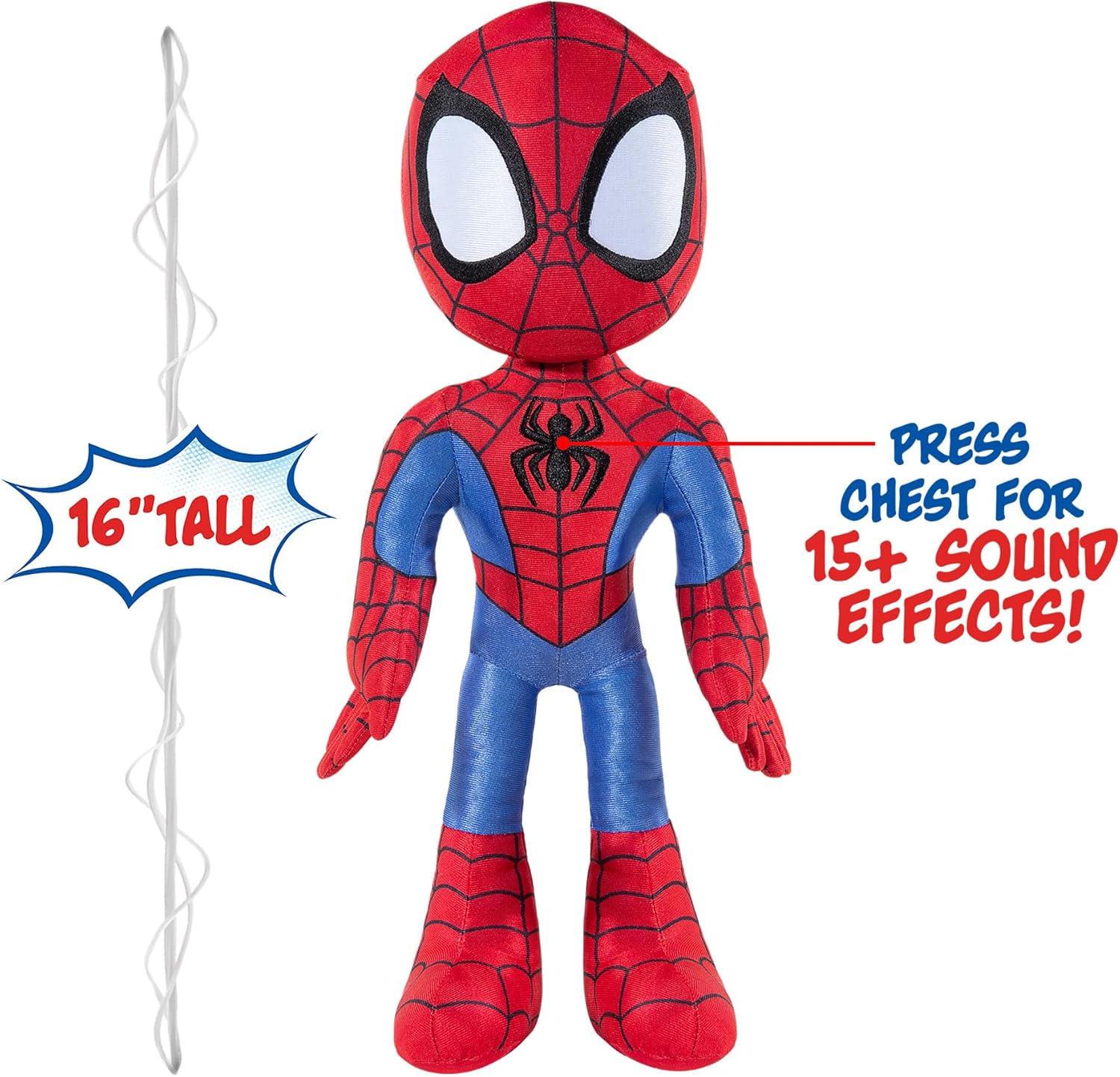 Spidey and his Amazing Friends Marvels My Friend Spidey 16” Plush with Sounds-Toys for Kids Ages 3 and Up-Featuring Your Friendly Neighborhood Spider-Man, Red