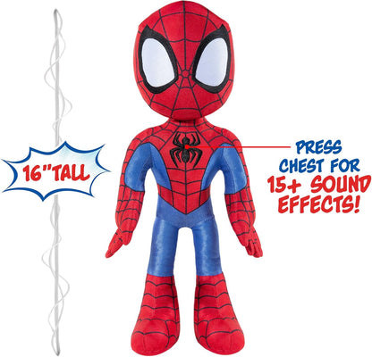 Spidey and his Amazing Friends Marvels My Friend Spidey 16” Plush with Sounds-Toys for Kids Ages 3 and Up-Featuring Your Friendly Neighborhood Spider-Man, Red