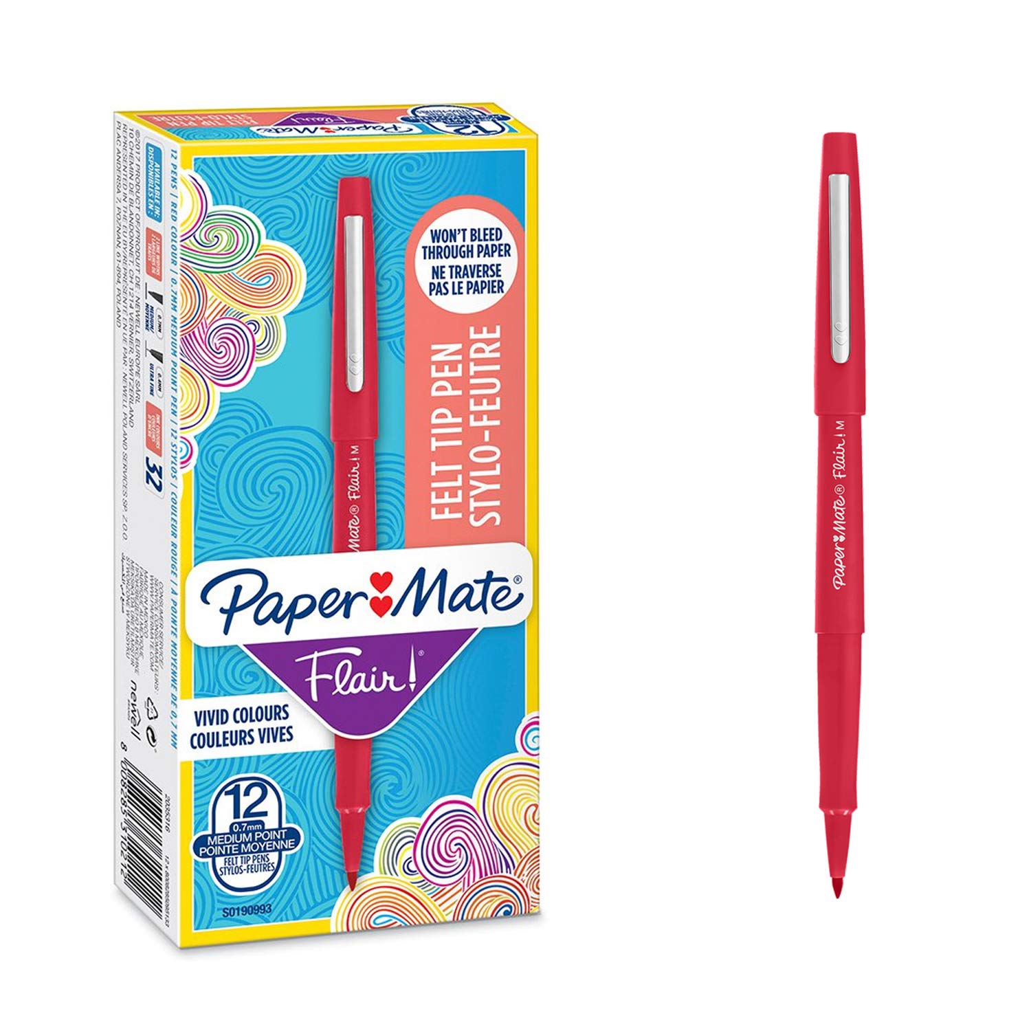 Paper Mate Flair Felt Tip Pens | Medium Point (0.7 mm) Marker Pens | Red Pens | for Writing, Marking, Drawing & Sketching | 12 Count