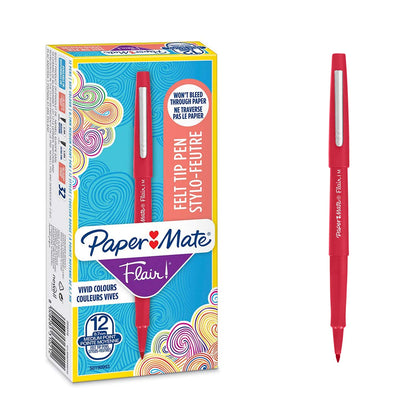 Paper Mate Flair Felt Tip Pens | Medium Point (0.7 mm) Marker Pens | Red Pens | for Writing, Marking, Drawing & Sketching | 12 Count