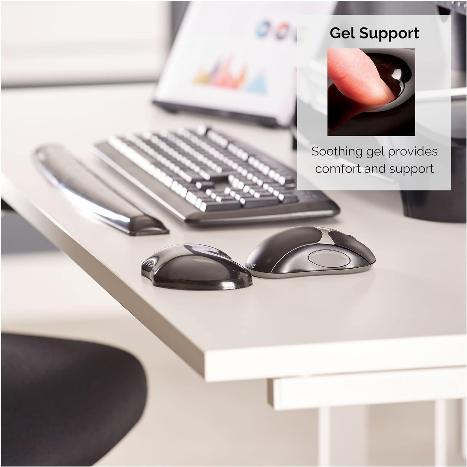 Fellowes Wrist Rest - Crystals Gel Wrist Rest with Non Slip Rubber Base - Ergonomic Mouse Mat Wrist Support, Keyboard Wrist Rest for Computer, Laptop, Home Office Use