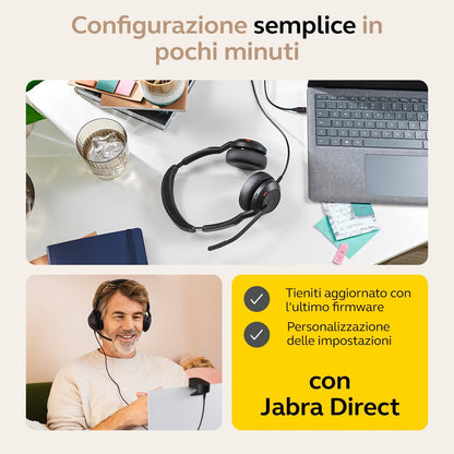 Jabra Evolve2 50 USB C/A MS Stereo, Kabelgebunden, 20 - 20000 Hz, B?ro/Callcenter, 148,9 g, Kopfh?rer, Schwarz