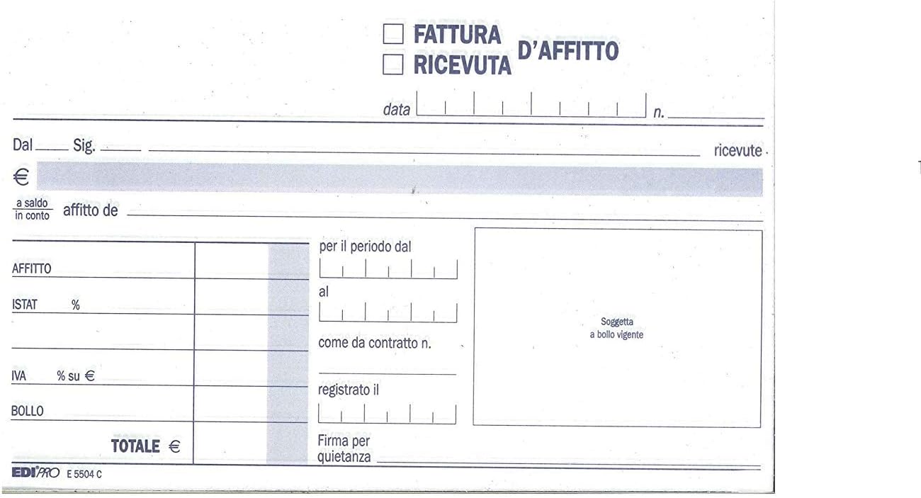 EDIPRO - E5504C - Blocco ricevuta d’affitto 50x2 autoricalcante f.to 9,9x17