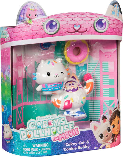 Gabby's Dollhouse: The Movie, Cakey Cat and Cookie Bobby, Toy Figures with 2 Accessories, Kids Toys for Girls and Boys Ages 3 and Up
