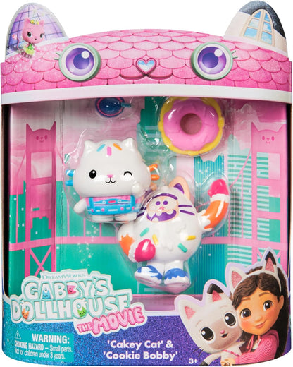 Gabby's Dollhouse: The Movie, Cakey Cat and Cookie Bobby, Toy Figures with 2 Accessories, Kids Toys for Girls and Boys Ages 3 and Up
