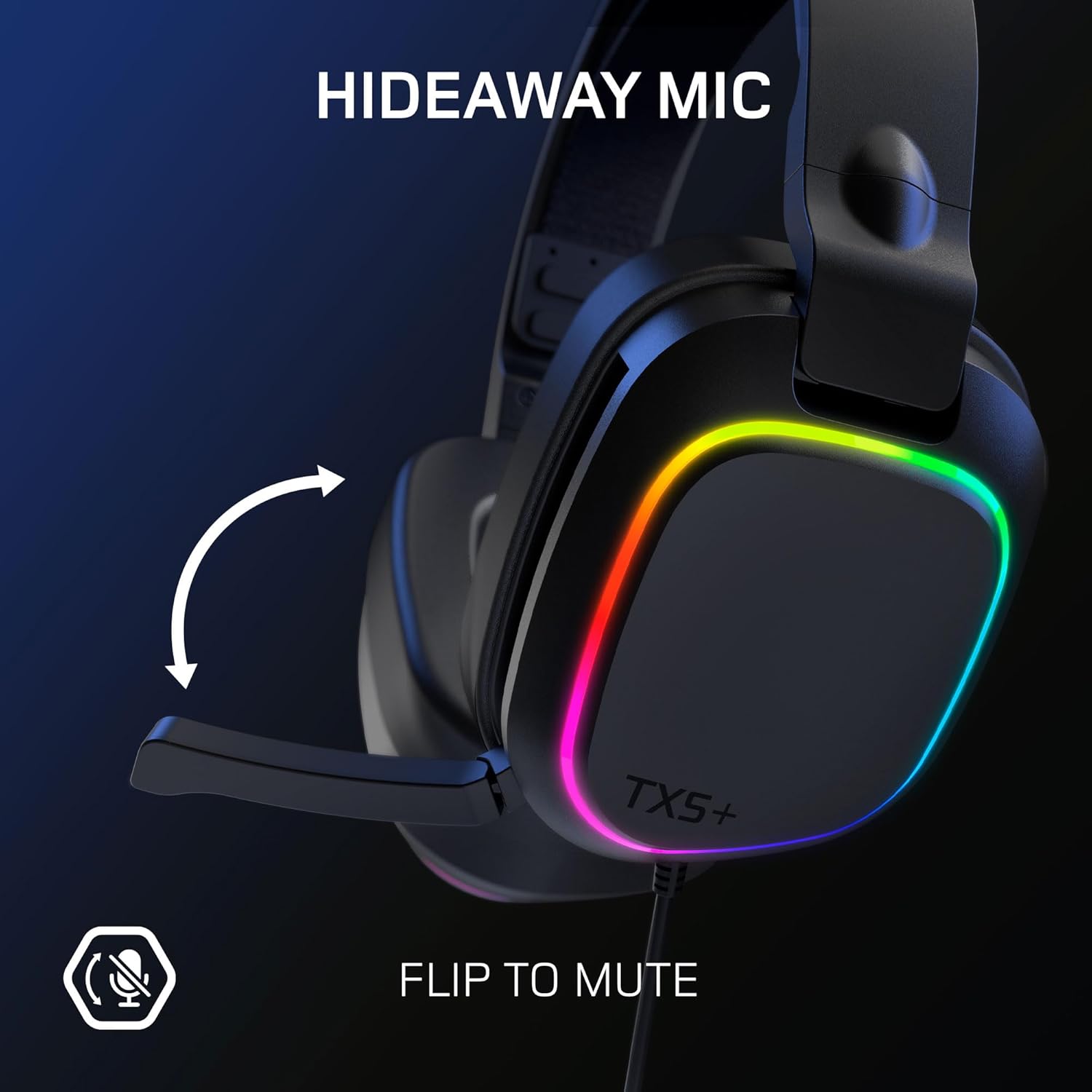 Gioteck TX5+ RGB Wired Headset Compatible with Switch, PS5, Xbox Series S |X, PC, Mobile – RGB Lighting – Flat Design – Passive Noise Cancellation – 3.5mm Jack (Black