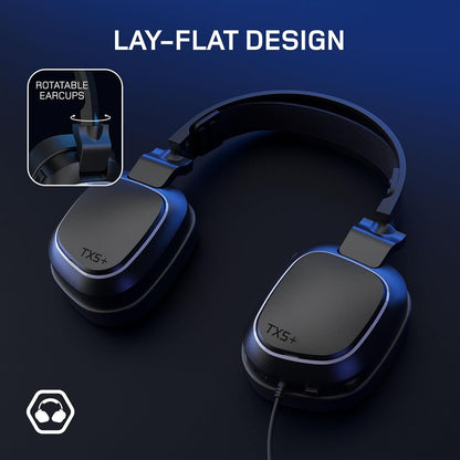 Gioteck TX5+ RGB Wired Headset Compatible with Switch, PS5, Xbox Series S |X, PC, Mobile – RGB Lighting – Flat Design – Passive Noise Cancellation – 3.5mm Jack (Black