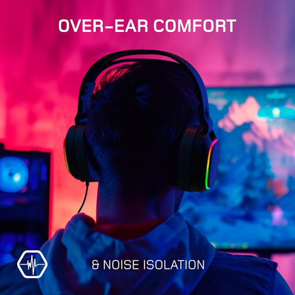 Gioteck TX5+ RGB Wired Headset Compatible with Switch, PS5, Xbox Series S |X, PC, Mobile – RGB Lighting – Flat Design – Passive Noise Cancellation – 3.5mm Jack (Black