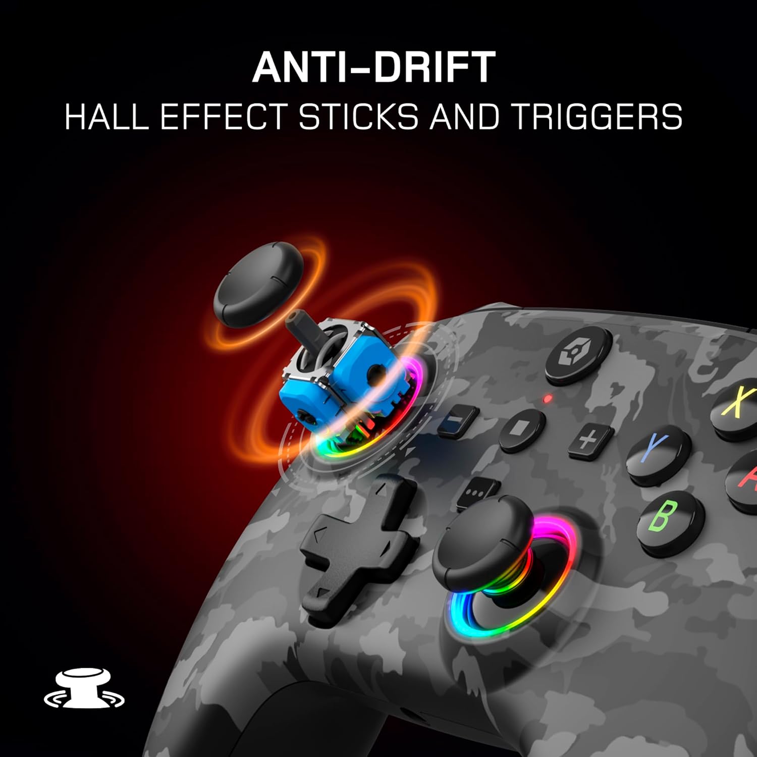 Gioteck WX5+ Dark Camo - Wireless Controller for Nintendo Switch 2 - Chat Menu Button - Hall Effect Thumbs and Triggers - Customisable RGB - Programmable Back Buttons