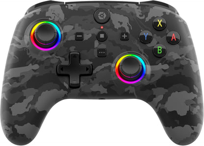 Gioteck WX5+ Dark Camo - Wireless Controller for Nintendo Switch 2 - Chat Menu Button - Hall Effect Thumbs and Triggers - Customisable RGB - Programmable Back Buttons