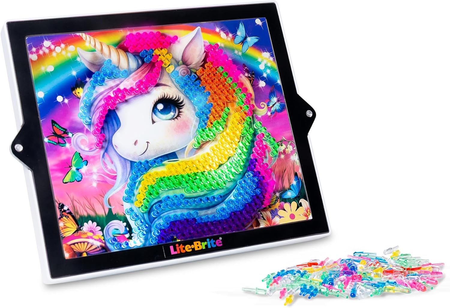 Basic Fun Lite-Brite Colour Pop Rainbow Dreams – Light-Up Creative Toy with 6 Templates, 650 Colourful Pegs & 4 Light Modes – Unicorn & Fairy-Themed HD Grid Art Set
