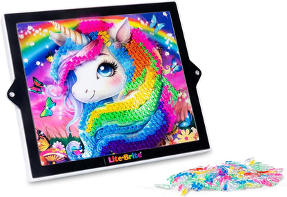 Basic Fun Lite-Brite Colour Pop Rainbow Dreams – Light-Up Creative Toy with 6 Templates, 650 Colourful Pegs & 4 Light Modes – Unicorn & Fairy-Themed HD Grid Art Set