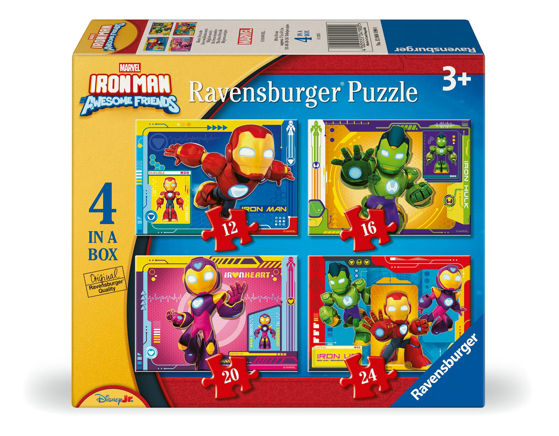 Ravensburger Iron Man & His Awesome Friends 4 in a Box (12, 16, 20, 24 piece) Jigsaw Puzzles for Adults and Kids Age 3 Years Up