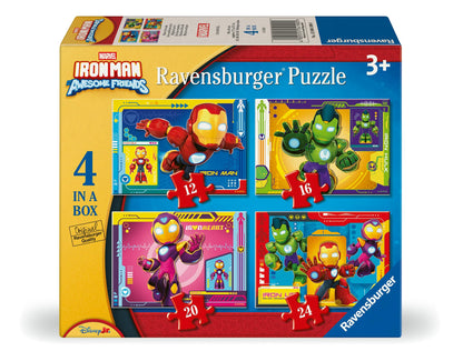 Ravensburger Iron Man & His Awesome Friends 4 in a Box (12, 16, 20, 24 piece) Jigsaw Puzzles for Adults and Kids Age 3 Years Up