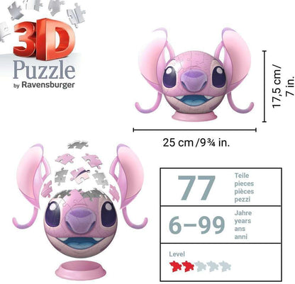 Ravensburger Disney Stitch Angel with Ears 72 piece 3D Jigsaw Puzzle for Adults and Kids Age 6 Years Up - No Glue Required