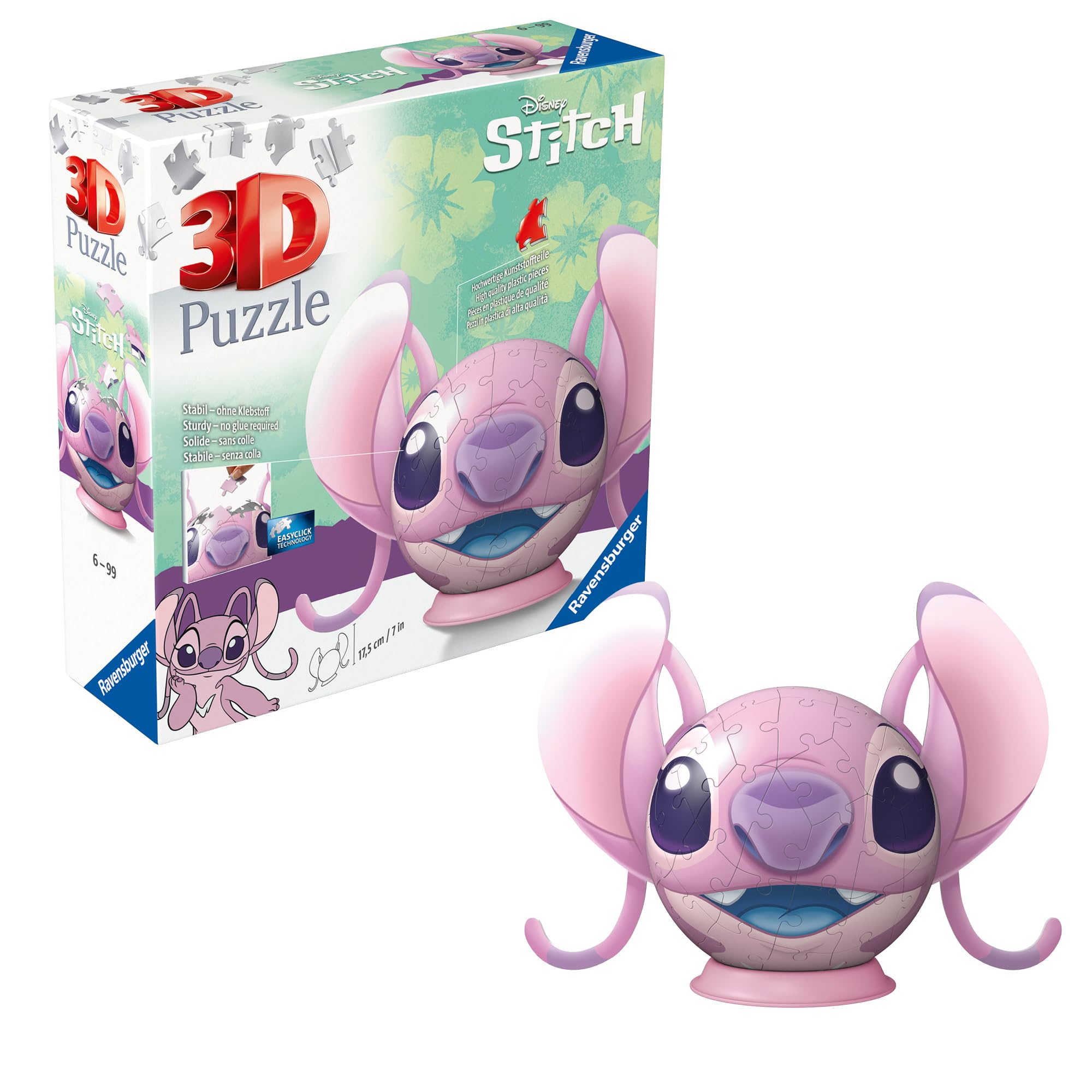Ravensburger Disney Stitch Angel with Ears 72 piece 3D Jigsaw Puzzle for Adults and Kids Age 6 Years Up - No Glue Required
