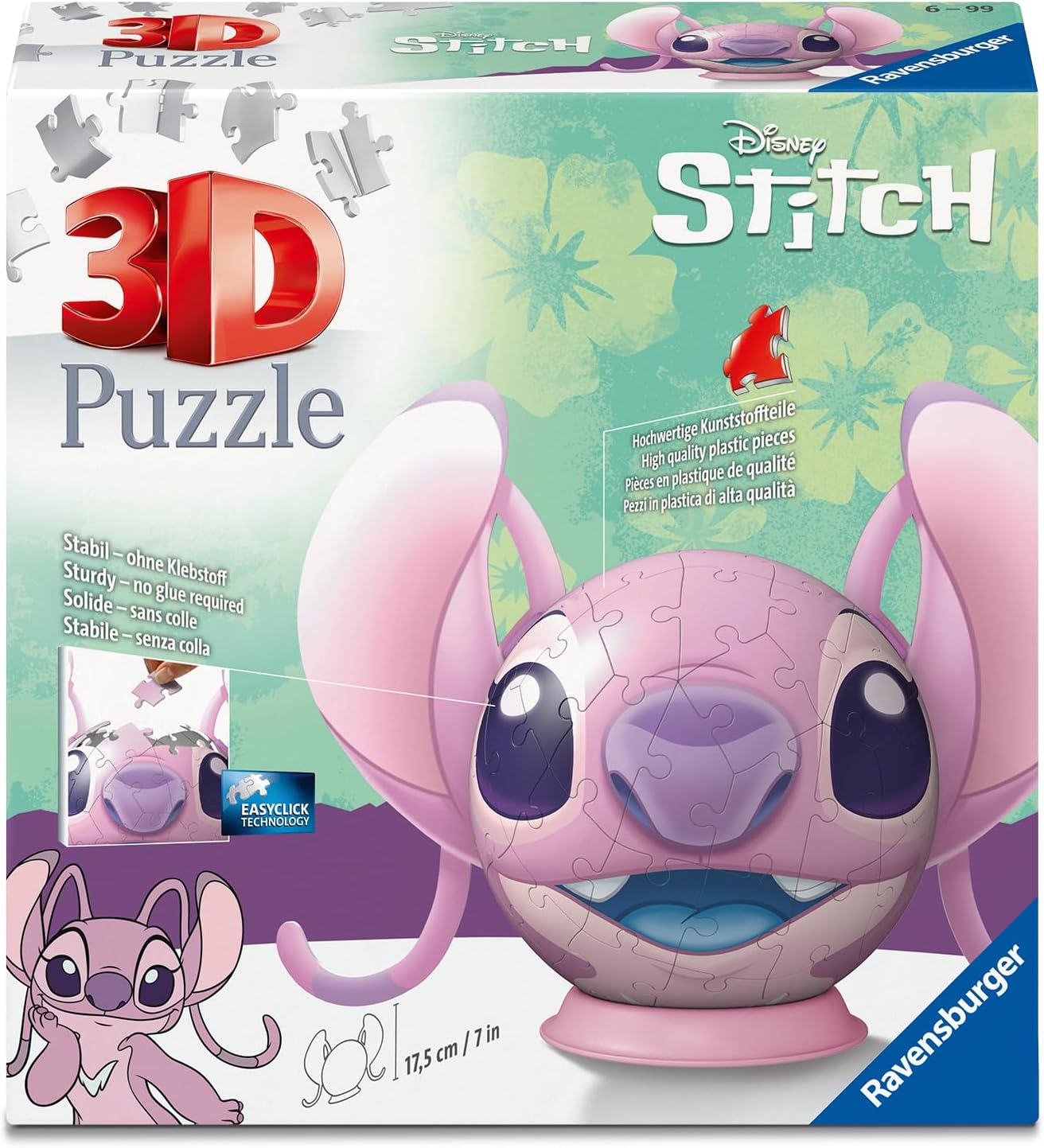 Ravensburger Disney Stitch Angel with Ears 72 piece 3D Jigsaw Puzzle for Adults and Kids Age 6 Years Up - No Glue Required