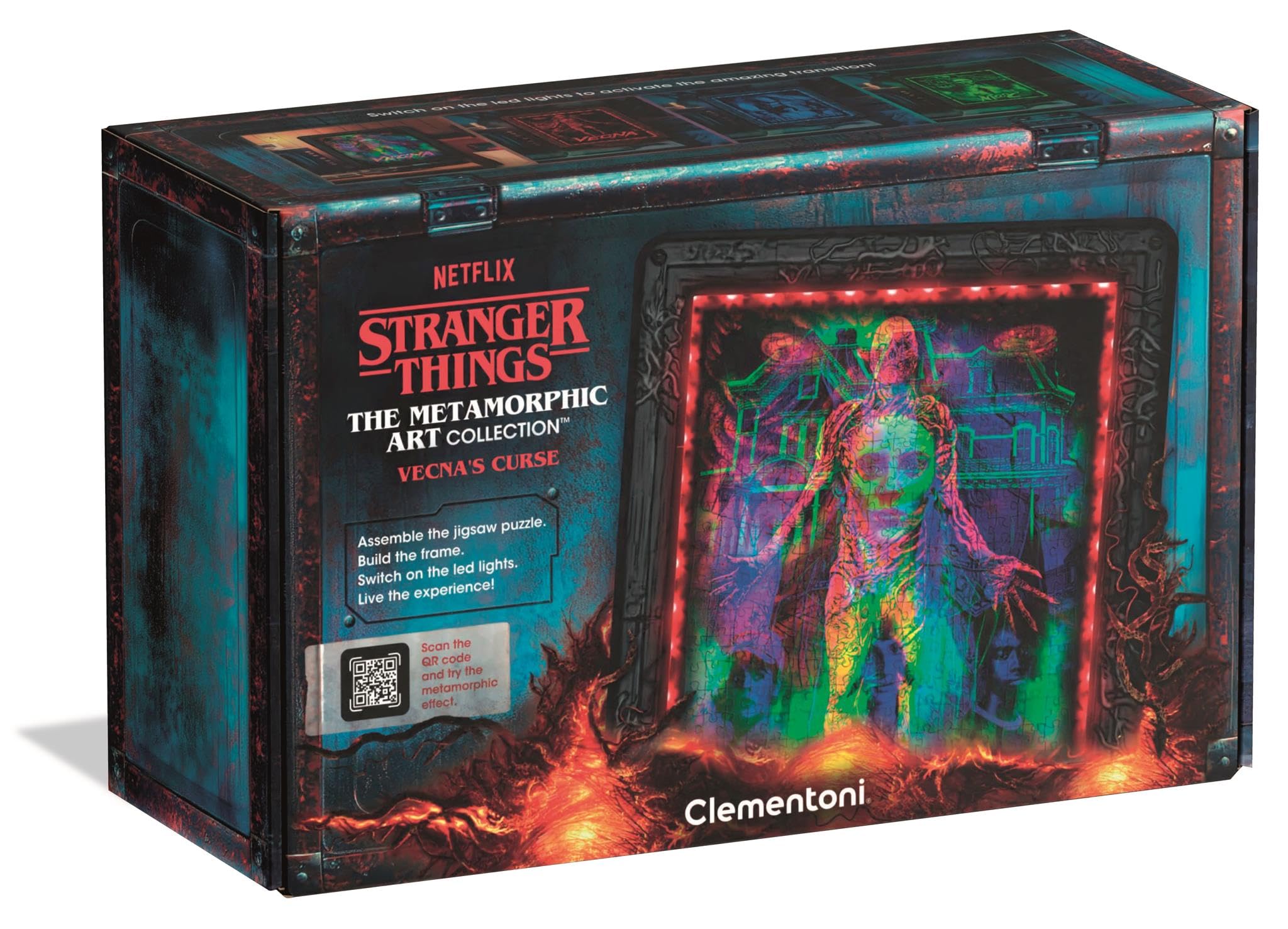 Clementoni - Stranger Things Metamorphic Art Collection - Vecna's Curse, Quadro Interattivo 520 Pezzi con Cornice e LED RGB, Illustrazione che Cambia con la Luce, Made in Italy, 35610