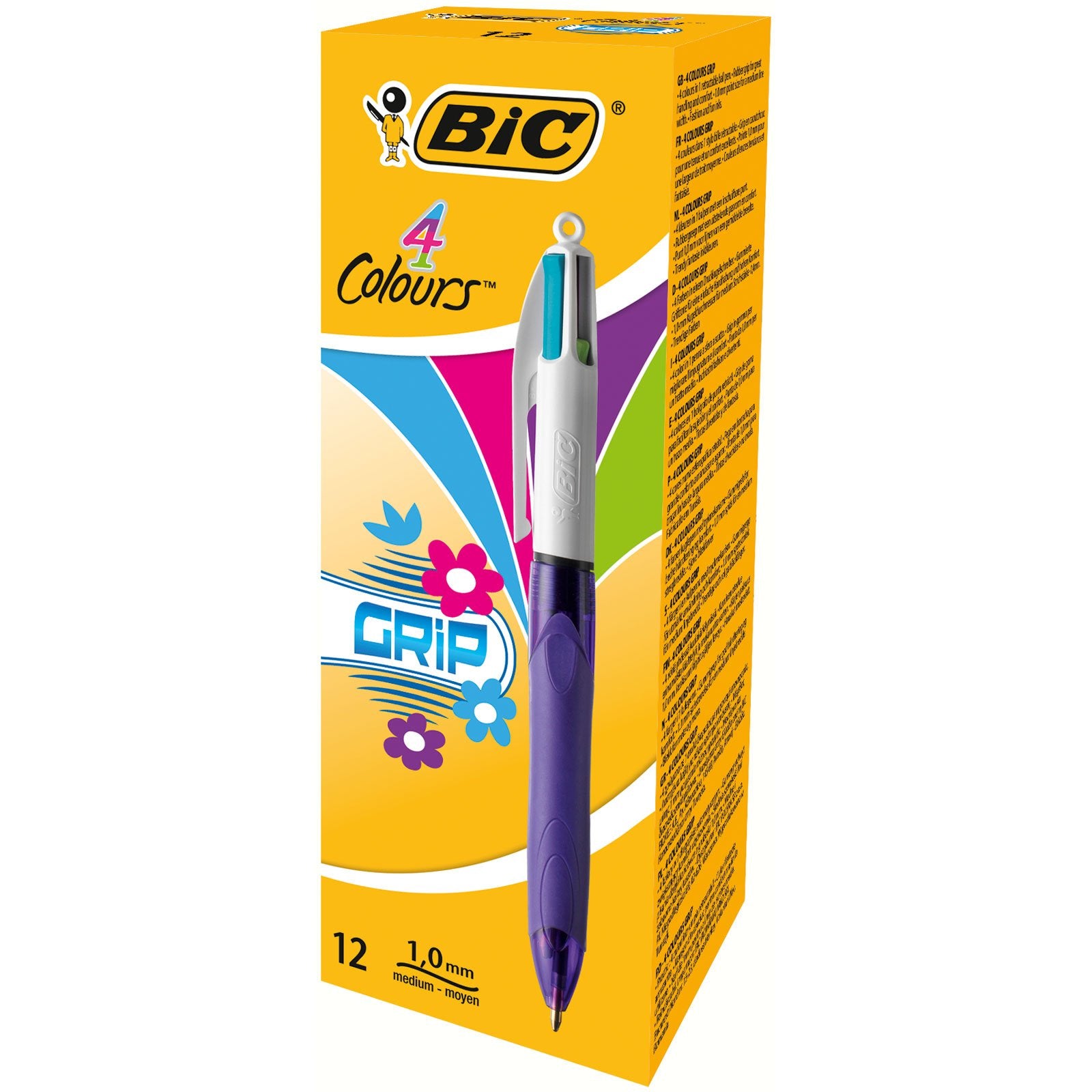 BIC 4 Colours Grip Fashion Vi - Bolígrafo, cuatro colores con grip, colores pastel, 1.0 mm (caja de 12 unidades