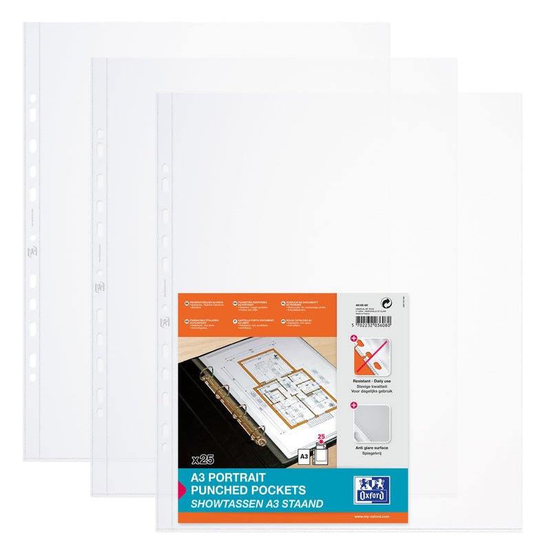 Bantex Pocket Polypropylene Multipunched Top-Opening 120 Micron Vertical A3 Clear Ref 203608