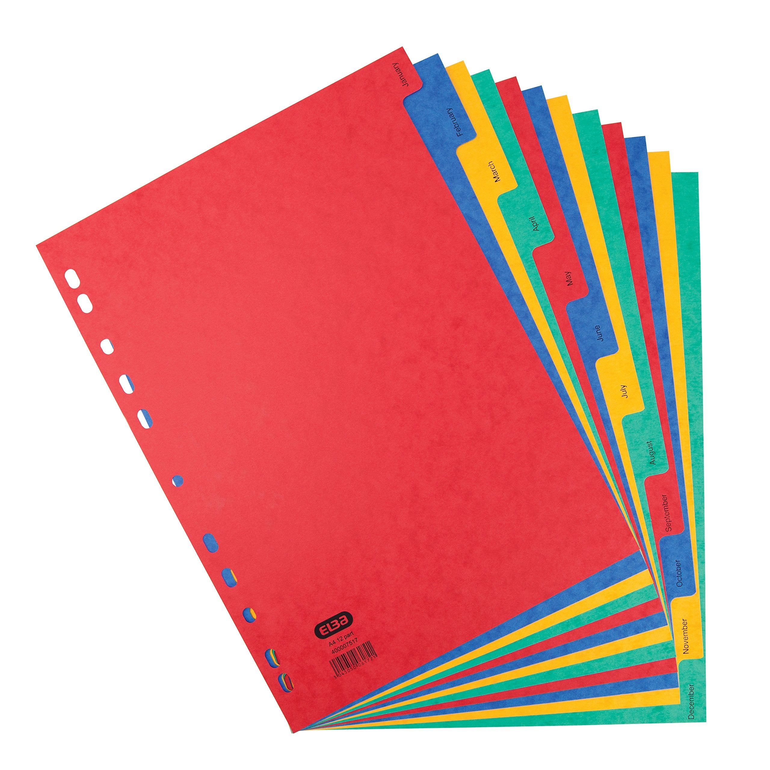 Elba A4 January to December Pressboard Dividers, Assorted Colours, 1 Set