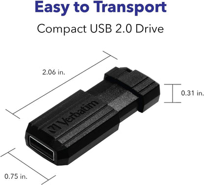 Verbatim 32GB PinStripe USB 2.0 Flash Drive, Black, 49064