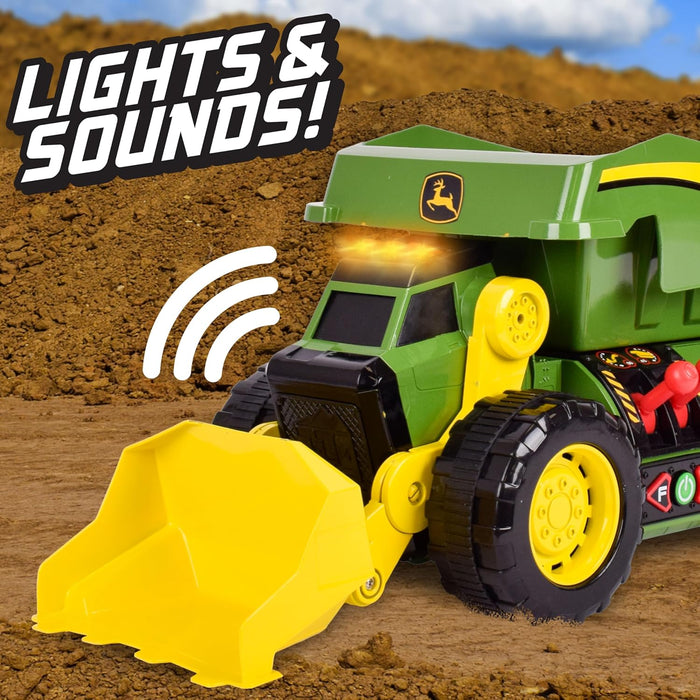 John Deere JD MAXX POWER 2‑in‑1 Lights & Sounds Dig Rig, Remote‑Control Front‑Loader & Dump Truck, LED Lights, Construction Sounds, Motorised Action, Big Tyres, Ages 3+