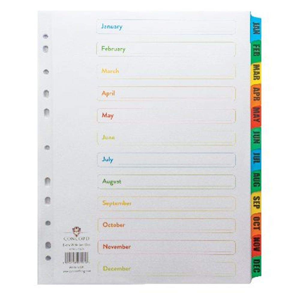 Concord Punched Pocket Index Multicolour-tabbed Europunched Jan-Dec Extra Wide A4 White Ref CS79