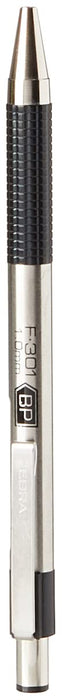 ZEBRA Pen F-301 Black Ballpoint Pens, Ultra Stylish Stainless Steel Black Biro Pens, Retractable Ballpoint Pens With Comfort Grip, Black Ink, Premium ZEBRA Pens For Everyday Use - 1.0mm, 1pc
