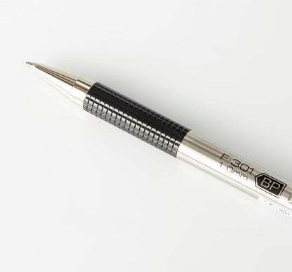 ZEBRA Pen F-301 Black Ballpoint Pens, Ultra Stylish Stainless Steel Black Biro Pens, Retractable Ballpoint Pens With Comfort Grip, Black Ink, Premium ZEBRA Pens For Everyday Use - 1.0mm, 1pc
