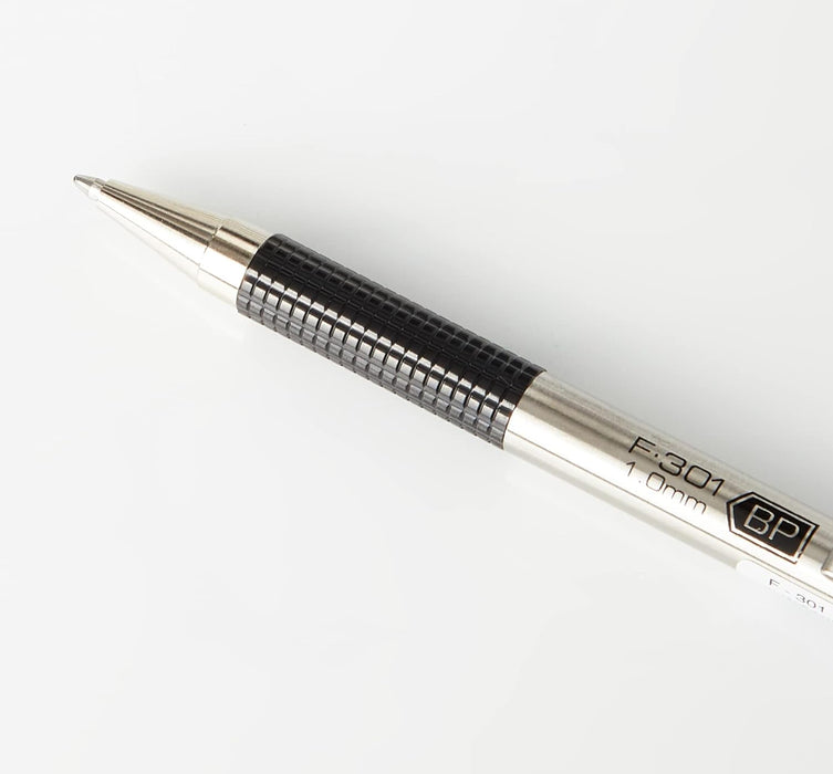 ZEBRA Pen F-301 Black Ballpoint Pens, Ultra Stylish Stainless Steel Black Biro Pens, Retractable Ballpoint Pens With Comfort Grip, Black Ink, Premium ZEBRA Pens For Everyday Use - 1.0mm, 1pc