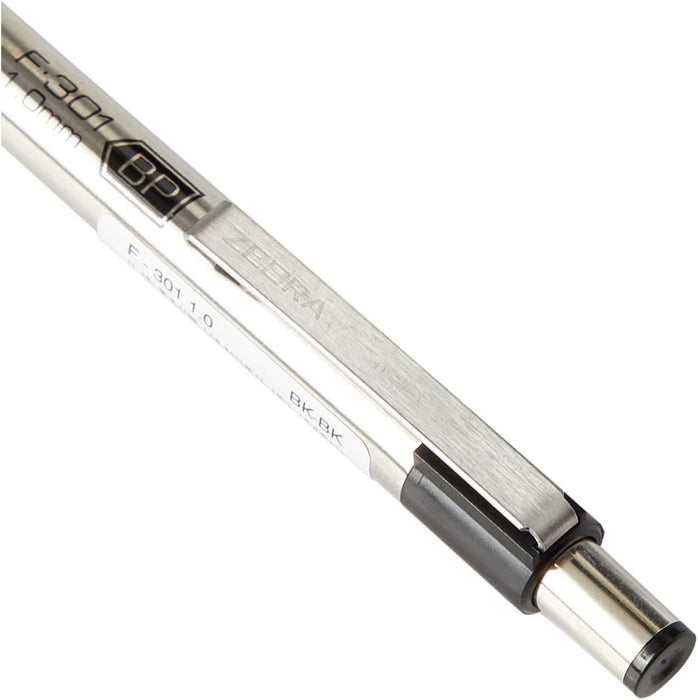 ZEBRA Pen F-301 Black Ballpoint Pens, Ultra Stylish Stainless Steel Black Biro Pens, Retractable Ballpoint Pens With Comfort Grip, Black Ink, Premium ZEBRA Pens For Everyday Use - 1.0mm, 1pc