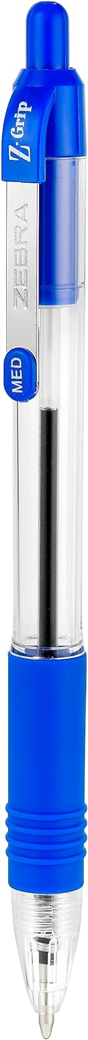 ZEBRA Pen Z Grip Blue Pens Ballpoint, Smooth & Comfortable ZEBRA Pens With Pocket Clip, Retractable Ballpoints With Blue Ink, Reliable Biro Multipack For Everyday Use - Medium Point, 12pk