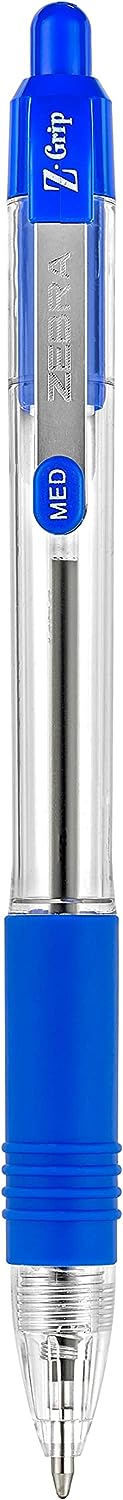 ZEBRA Pen Z Grip Blue Pens Ballpoint, Smooth & Comfortable ZEBRA Pens With Pocket Clip, Retractable Ballpoints With Blue Ink, Reliable Biro Multipack For Everyday Use - Medium Point, 12pk